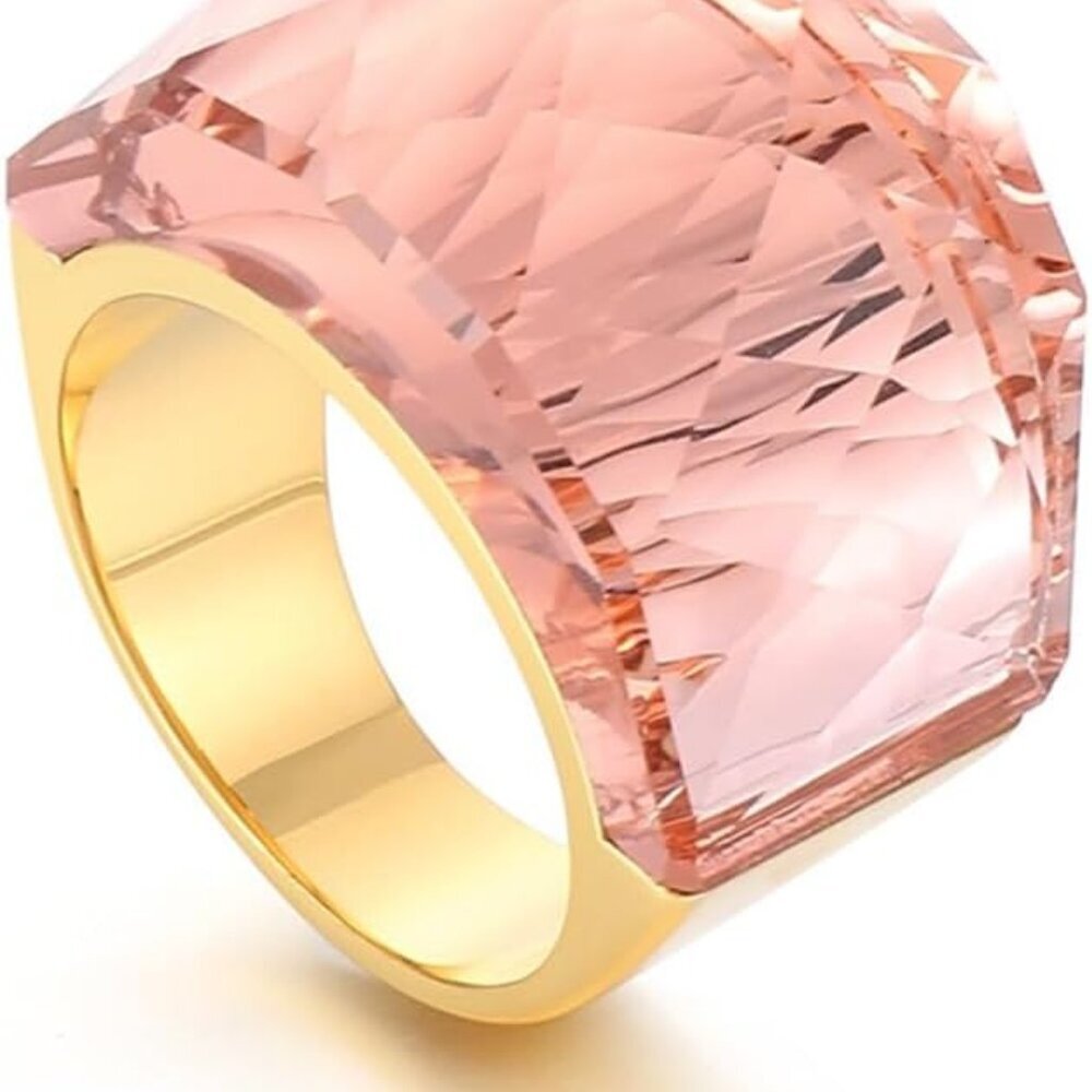 Crystal Glass Stainless Steel Band Ring Gold Plated Fashion Exaggerated Cubic Zi
